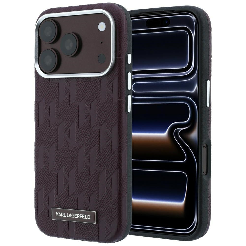 Karl Lagerfeld Grained Mono Resin Logo MagSafe Case for iPhone 17 Pro Max / 18 Pro Max - Burgundy_0