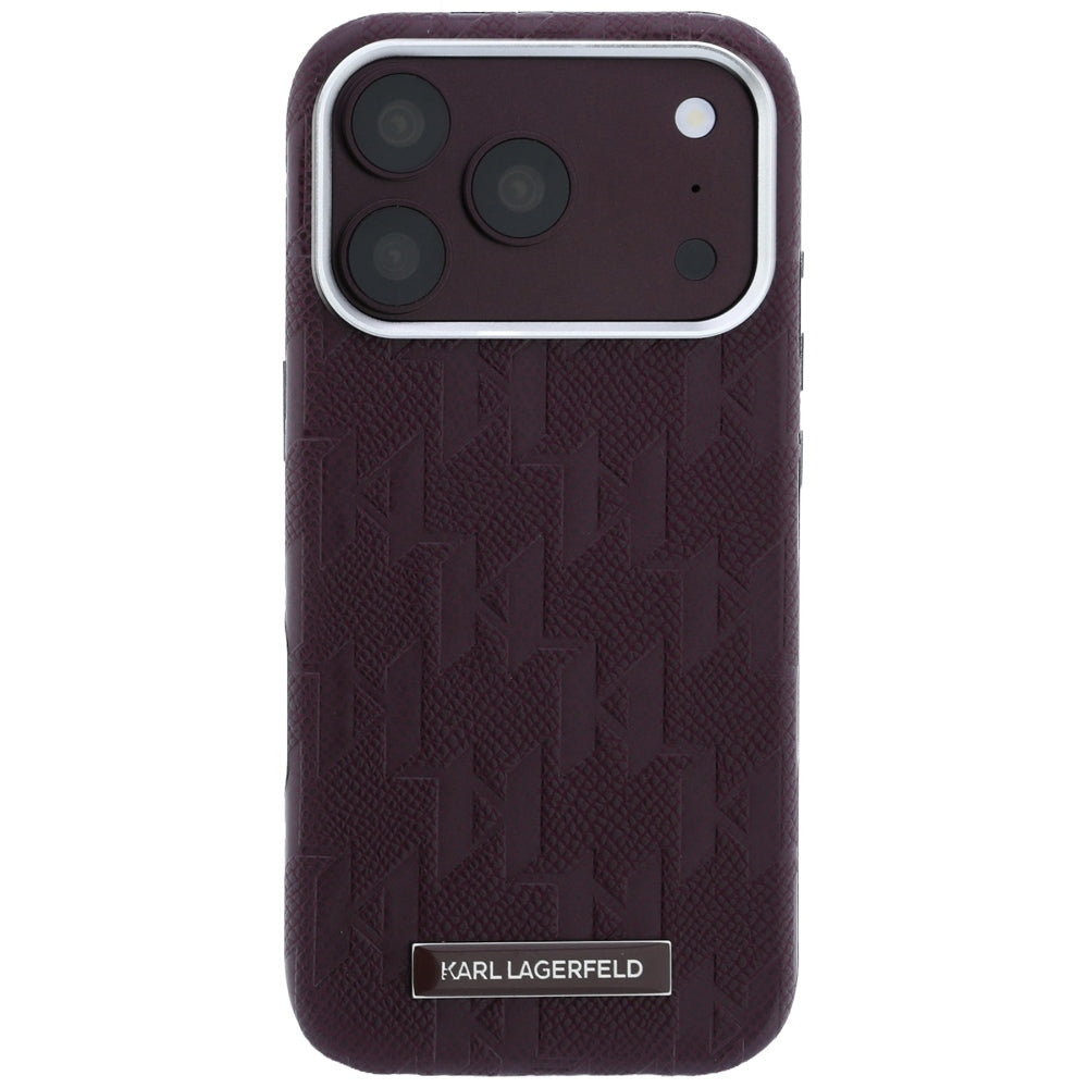 Karl Lagerfeld Grained Mono Resin Logo MagSafe Case for iPhone 17 Pro Max / 18 Pro Max - Burgundy_2