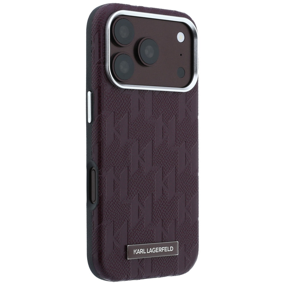 Karl Lagerfeld Grained Mono Resin Logo MagSafe Case for iPhone 17 Pro Max / 18 Pro Max - Burgundy_3