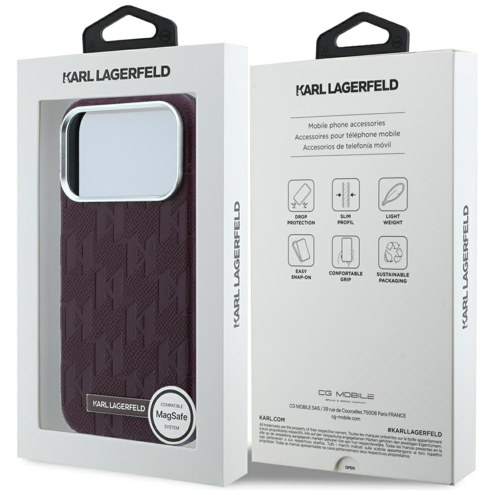 Karl Lagerfeld Grained Mono Resin Logo MagSafe Case for iPhone 17 Pro Max / 18 Pro Max - Burgundy_7