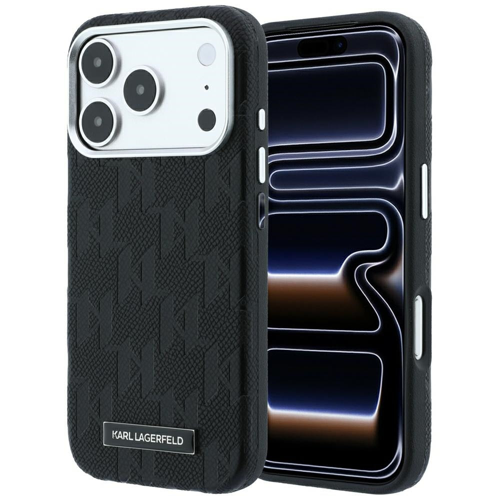 Karl Lagerfeld Grained Mono Resin Logo MagSafe Case for iPhone 17 Pro Max / 18 Pro Max - Black_0