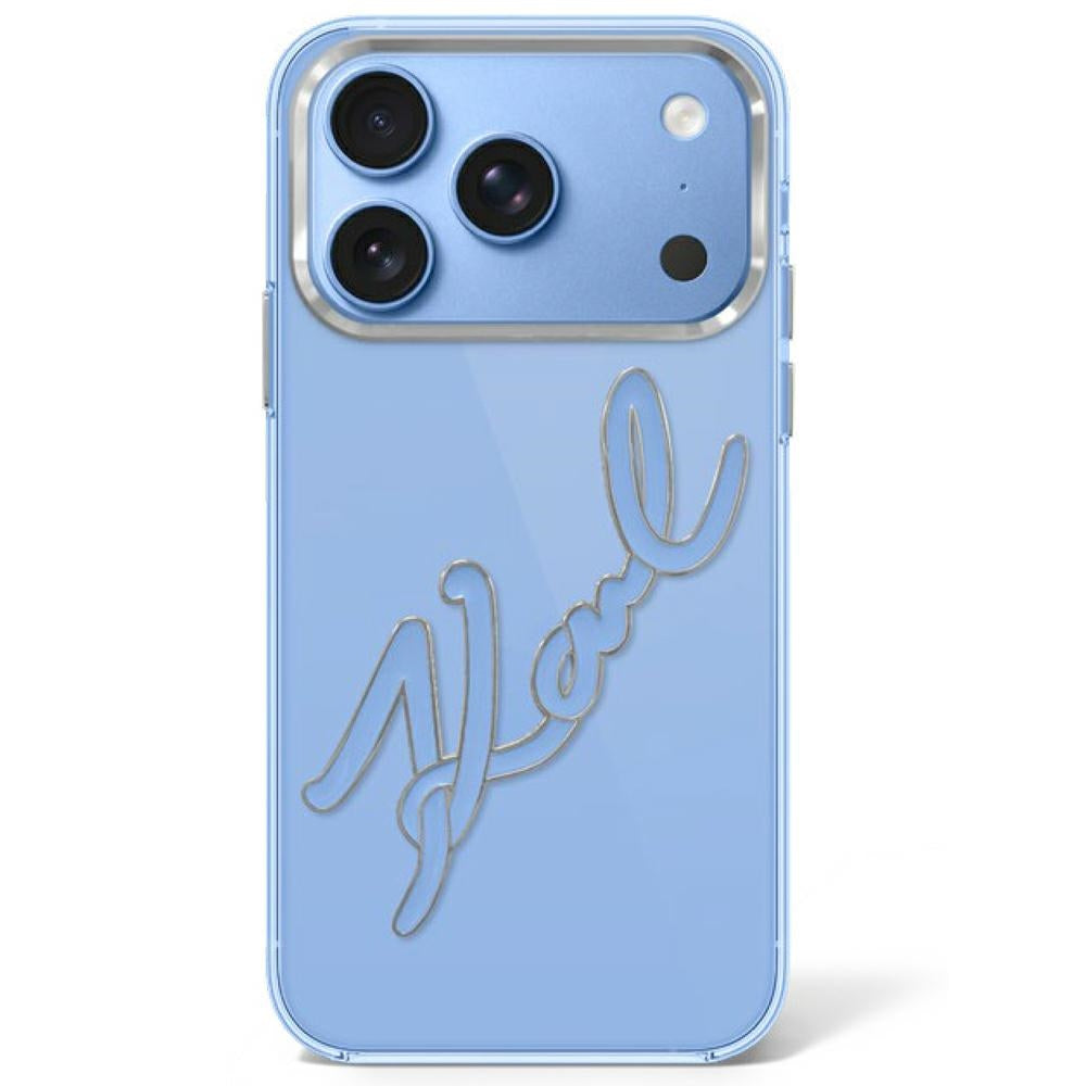 Karl Lagerfeld IML Big Signature Resin Metal Frame Case for iPhone 17 Pro / 18 Pro - Blue_0