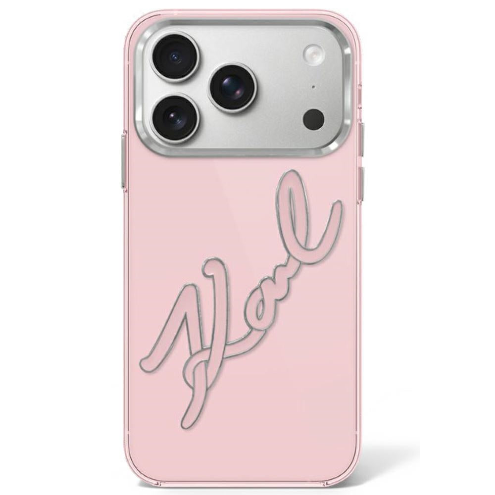 Karl Lagerfeld IML Big Signature Resin Metal Frame Case for iPhone 17 Pro / 18 Pro - Pink_0