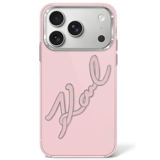 Karl Lagerfeld IML Big Signature Resin Metal Frame Case for iPhone 17 Pro / 18 Pro - Pink_0