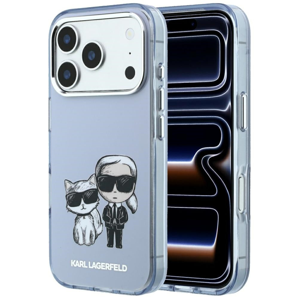 Karl Lagerfeld IML Karl&amp;Choupette Bodies Sketch Print MagSafe case for iPhone 17 Pro / 18 Pro - light blue_0