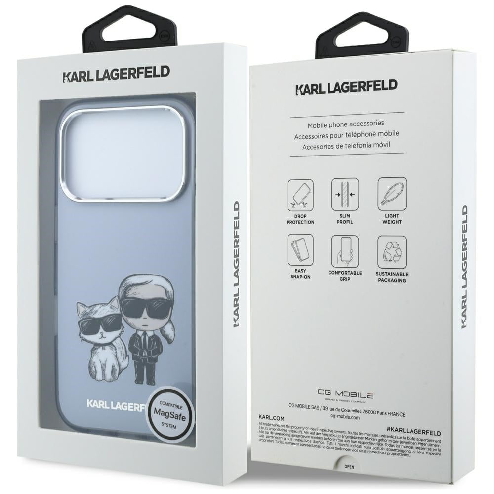 Karl Lagerfeld IML Karl&amp;Choupette Bodies Sketch Print MagSafe case for iPhone 17 Pro Max / 18 Pro Max - light blue_7