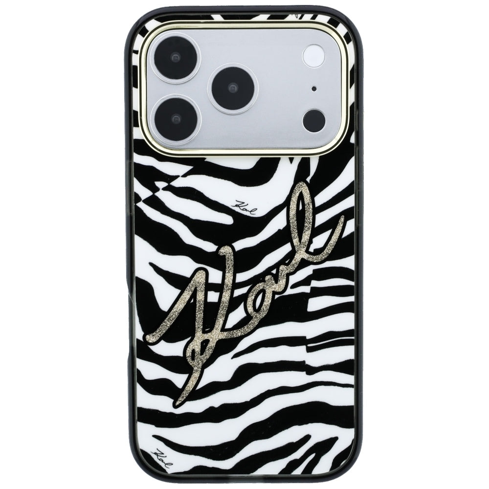 Karl Lagerfeld IML Signature Zebra Glitter MagSafe Case for iPhone 17 Pro / 18 Pro - Gold_2