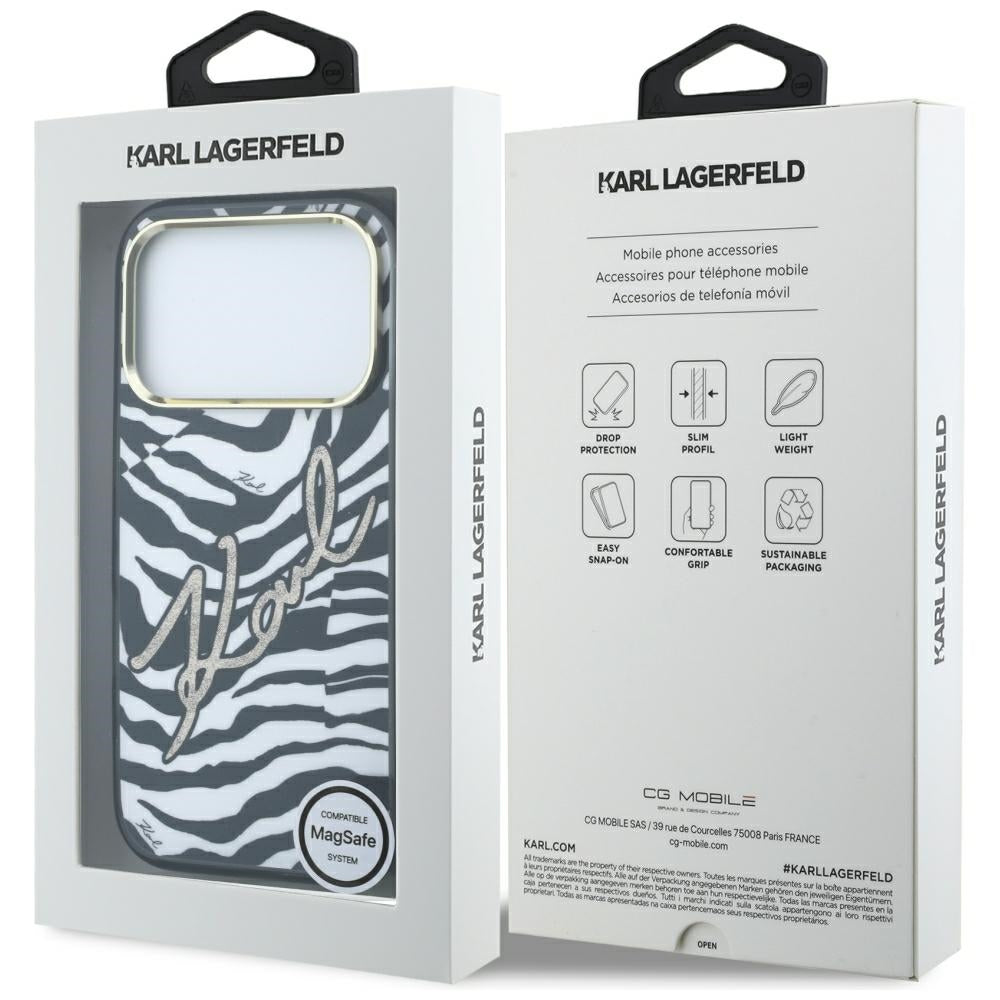 Karl Lagerfeld IML Signature Zebra Glitter MagSafe Case for iPhone 17 Pro / 18 Pro - Gold_7