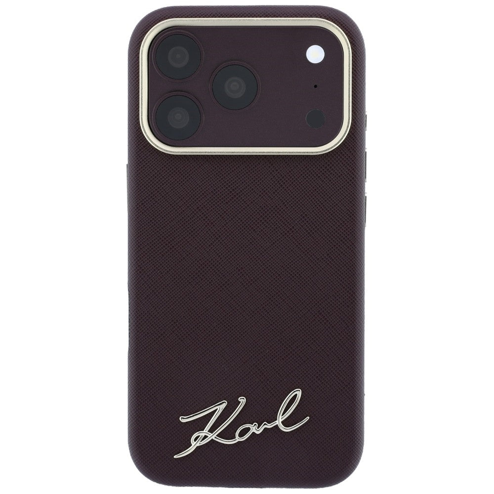 Karl Lagerfeld Saffiano Small Script Metal Logo MagSafe case for iPhone 17 Pro / 18 Pro - burgundy_2