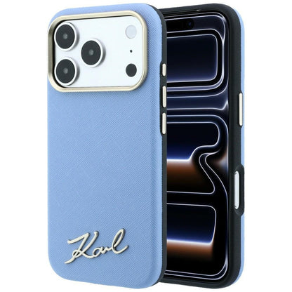 Karl Lagerfeld Saffiano Small Script Metal Logo MagSafe Case for iPhone 17 Pro / 18 Pro - Light Blue_0
