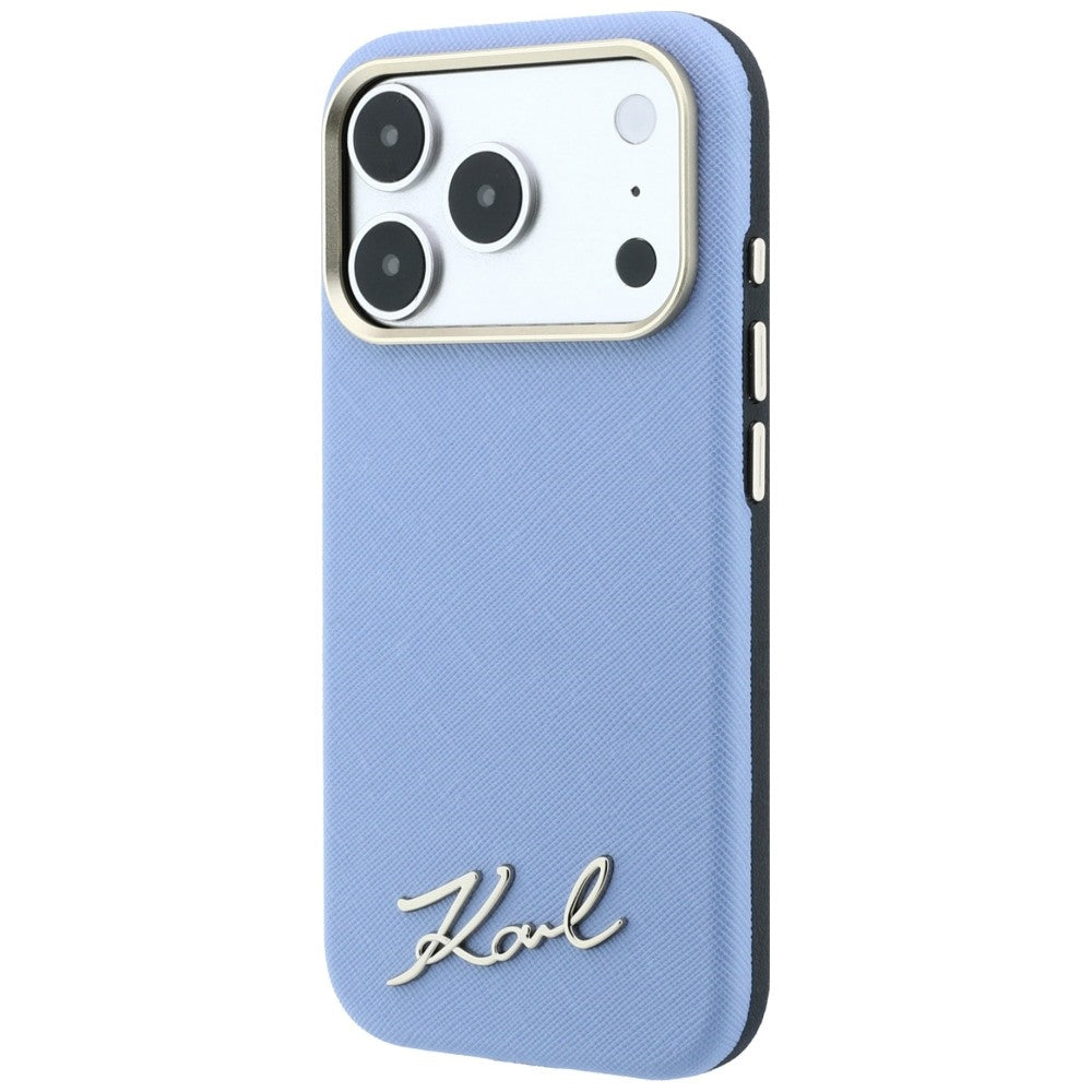 Karl Lagerfeld Saffiano Small Script Metal Logo MagSafe Case for iPhone 17 Pro / 18 Pro - Light Blue_1