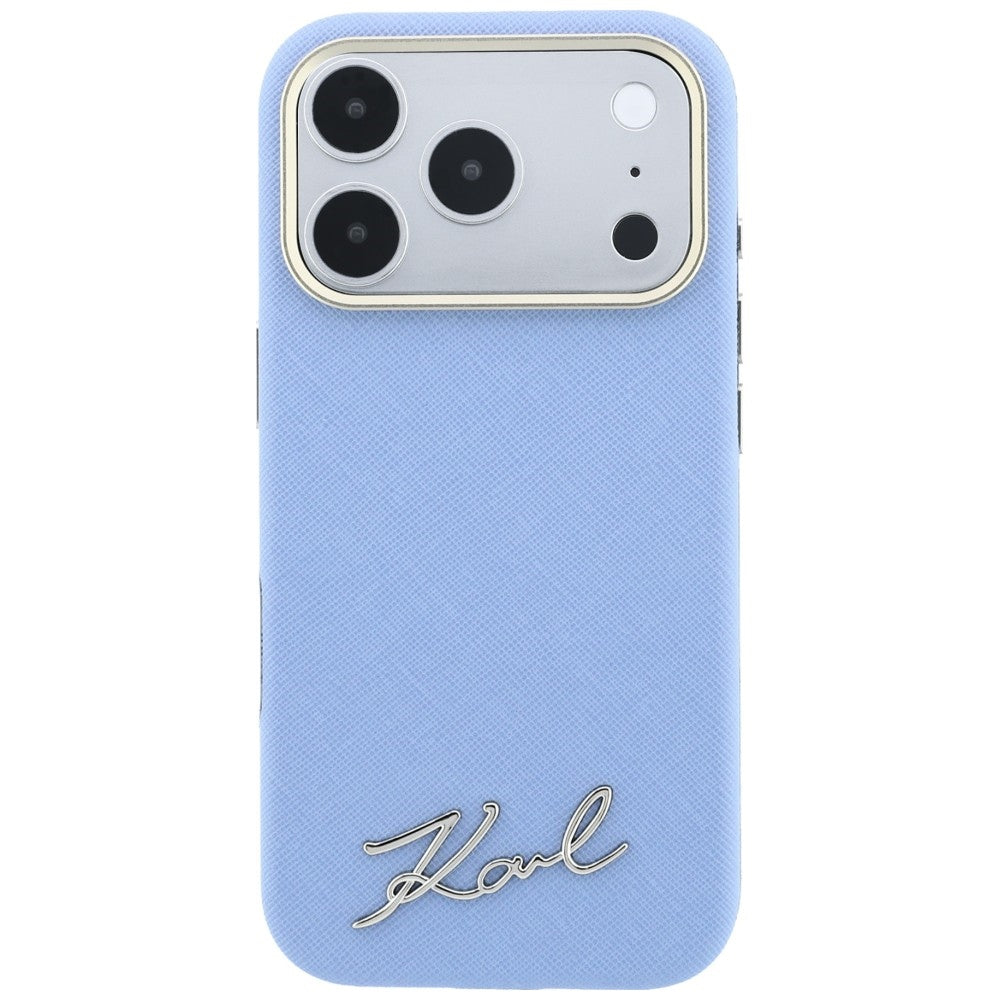 Karl Lagerfeld Saffiano Small Script Metal Logo MagSafe Case for iPhone 17 Pro / 18 Pro - Light Blue_2