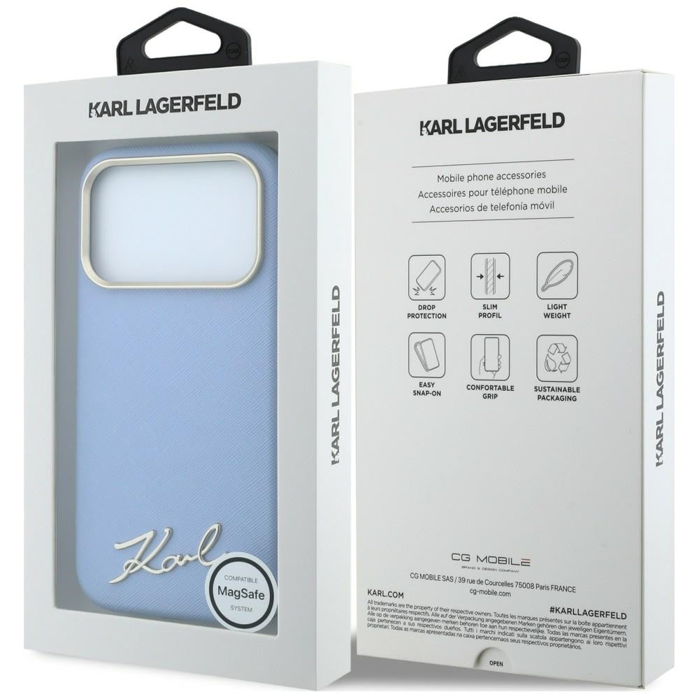 Karl Lagerfeld Saffiano Small Script Metal Logo MagSafe Case for iPhone 17 Pro / 18 Pro - Light Blue_7