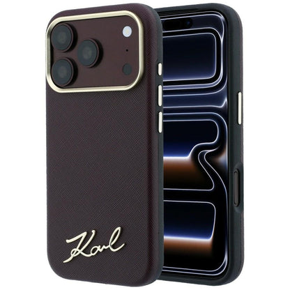 Karl Lagerfeld Saffiano Small Script Metal Logo MagSafe Case for iPhone 17 Pro Max / 18 Pro Max - Burgundy_0