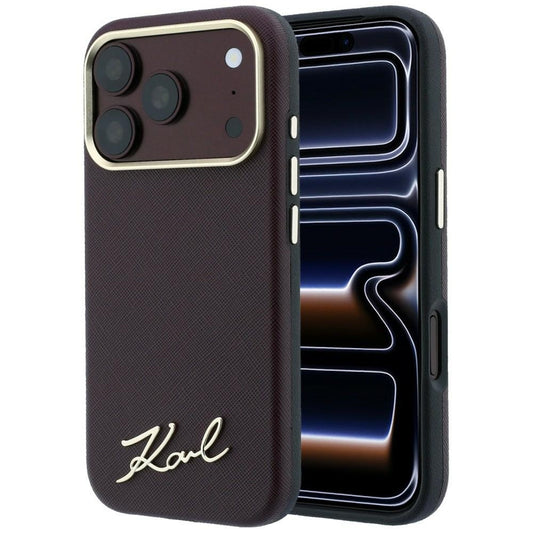 Karl Lagerfeld Saffiano Small Script Metal Logo MagSafe Case for iPhone 17 Pro Max / 18 Pro Max - Burgundy_0