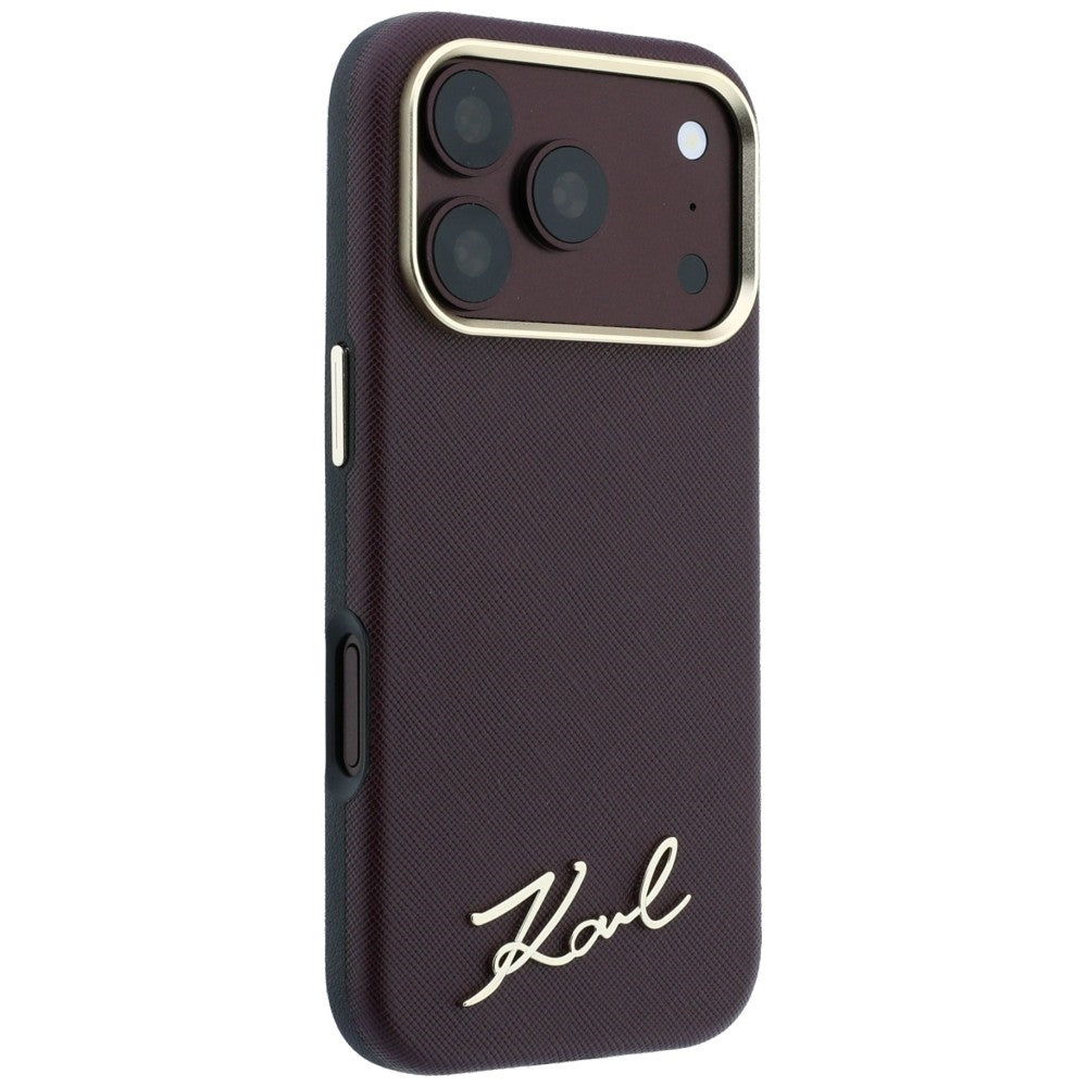 Karl Lagerfeld Saffiano Small Script Metal Logo MagSafe Case for iPhone 17 Pro Max / 18 Pro Max - Burgundy_3