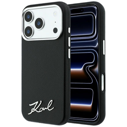 Karl Lagerfeld Saffiano Small Script Metal Logo MagSafe Case for iPhone 17 Pro Max / 18 Pro Max - Black_0