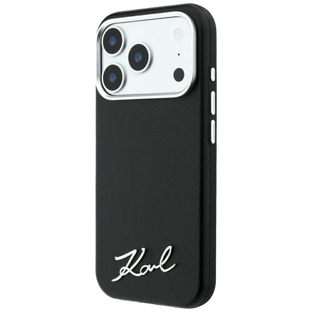 Karl Lagerfeld Saffiano Small Script Metal Logo MagSafe Case for iPhone 17 Pro Max / 18 Pro Max - Black_1