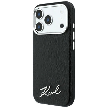 Karl Lagerfeld Saffiano Small Script Metal Logo MagSafe Case for iPhone 17 Pro Max / 18 Pro Max - Black_1