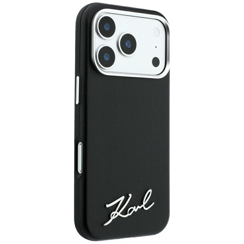 Karl Lagerfeld Saffiano Small Script Metal Logo MagSafe Case for iPhone 17 Pro Max / 18 Pro Max - Black_3