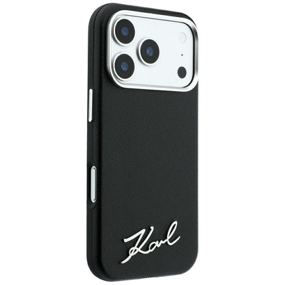 Karl Lagerfeld Saffiano Small Script Metal Logo MagSafe Case for iPhone 17 Pro Max / 18 Pro Max - Black_3