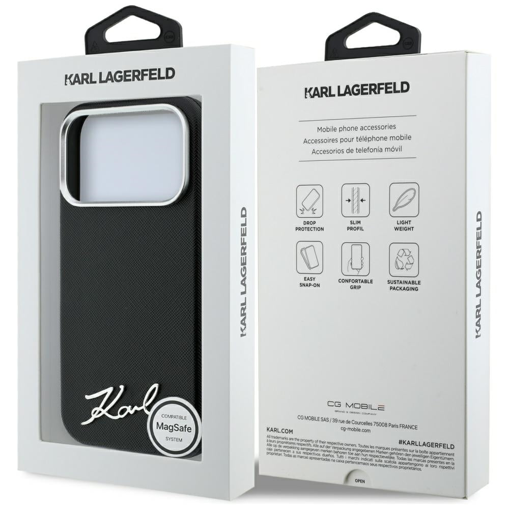 Karl Lagerfeld Saffiano Small Script Metal Logo MagSafe Case for iPhone 17 Pro Max / 18 Pro Max - Black_7