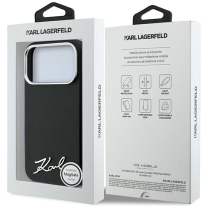 Karl Lagerfeld Saffiano Small Script Metal Logo MagSafe Case for iPhone 17 Pro Max / 18 Pro Max - Black_7