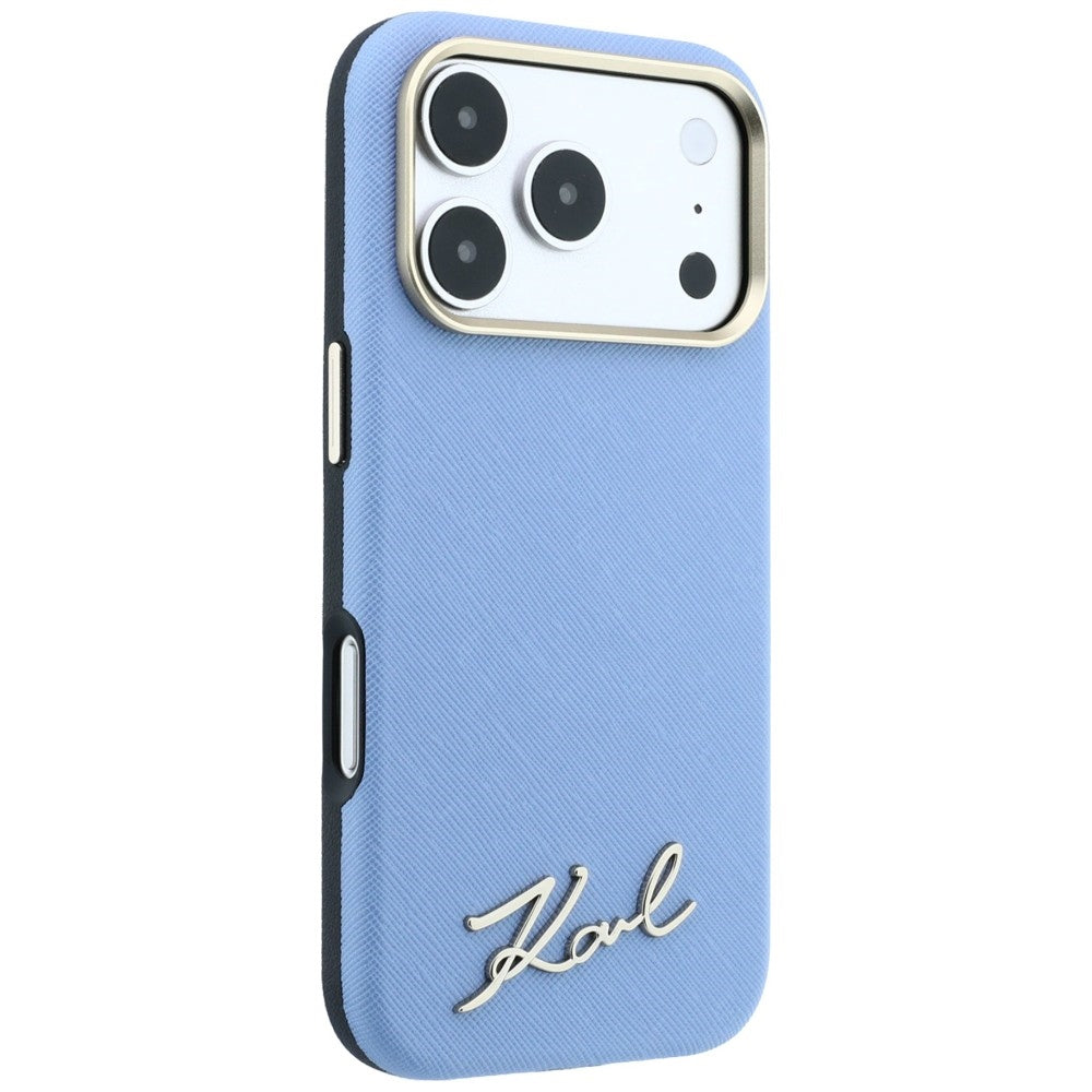 Karl Lagerfeld Saffiano Small Script Metal Logo MagSafe Case for iPhone 17 Pro Max / 18 Pro Max - Light Blue_3