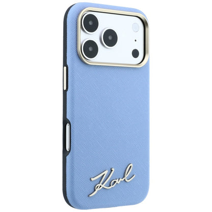 Karl Lagerfeld Saffiano Small Script Metal Logo MagSafe Case for iPhone 17 Pro Max / 18 Pro Max - Light Blue_3