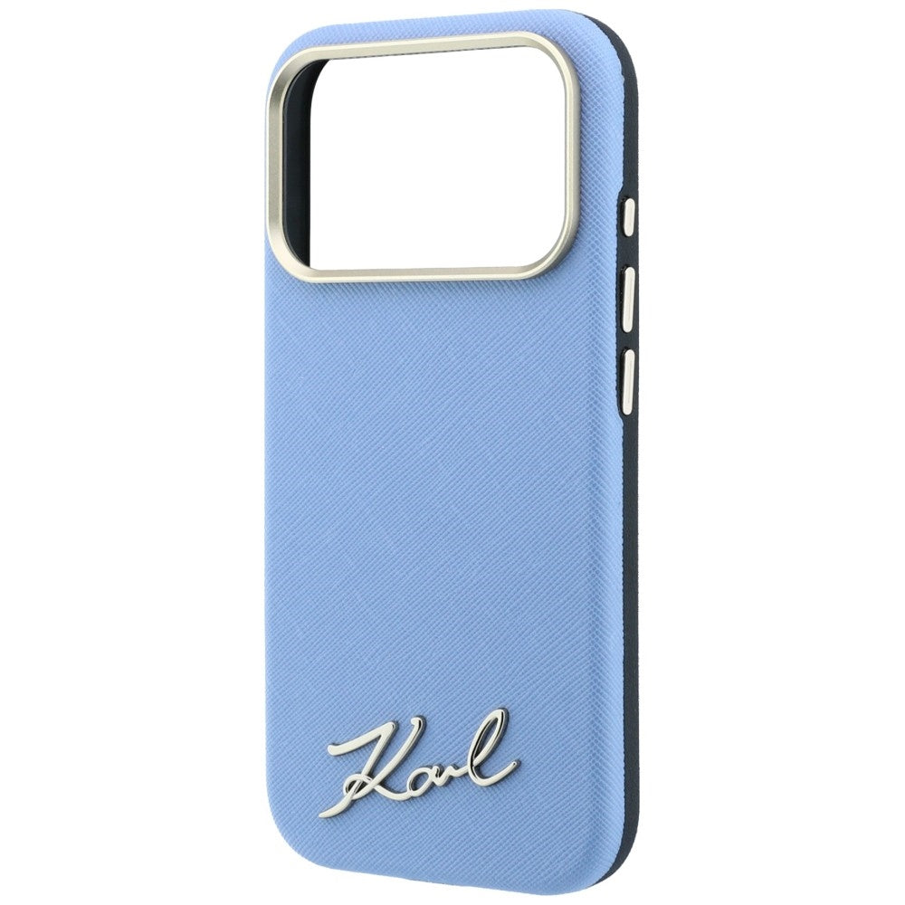 Karl Lagerfeld Saffiano Small Script Metal Logo MagSafe Case for iPhone 17 Pro Max / 18 Pro Max - Light Blue_5