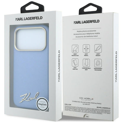 Karl Lagerfeld Saffiano Small Script Metal Logo MagSafe Case for iPhone 17 Pro Max / 18 Pro Max - Light Blue_7