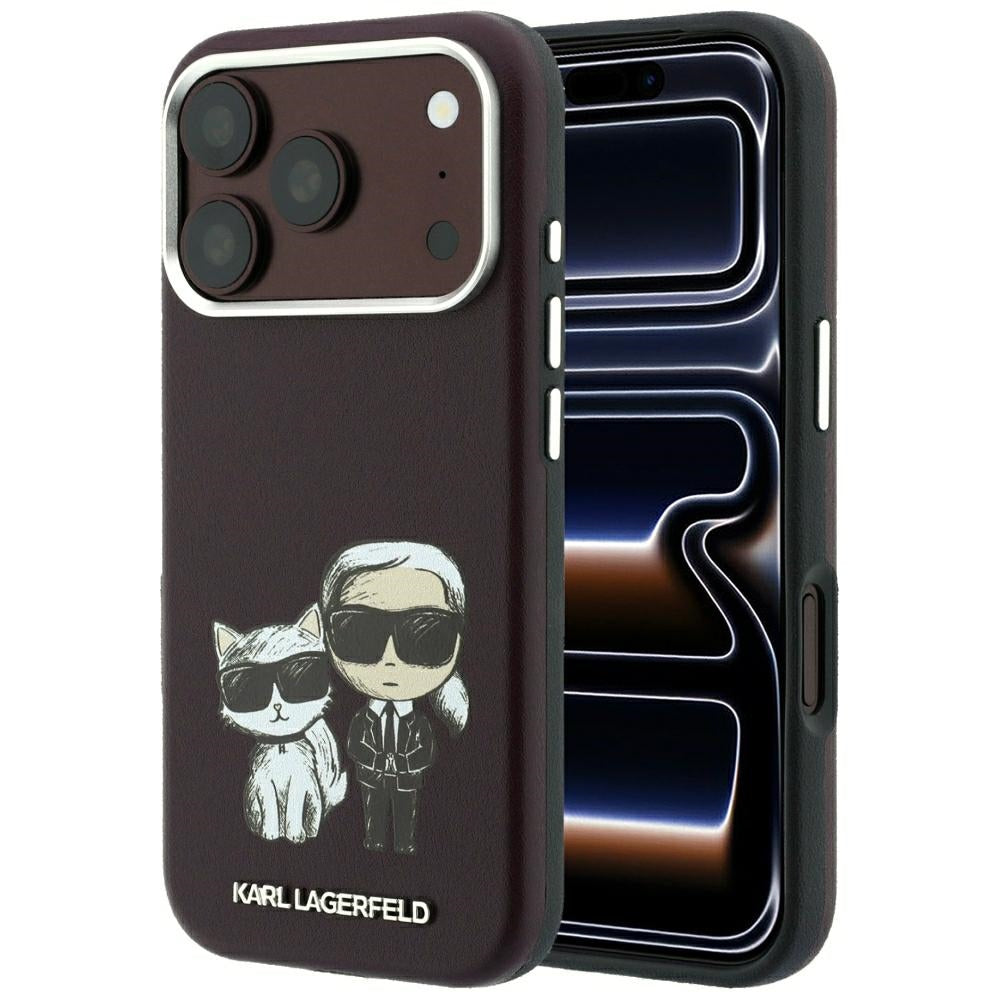 Karl Lagerfeld Smooth Karl &amp; Choupette Bodies Sketch MagSafe case for iPhone 18 Pro / 17 Pro - burgundy_0