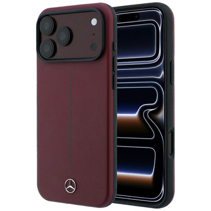 Mercedes Leather Semi Wrap Iconic Line MagSafe case for iPhone 18 Pro Max / 17 Pro Max - burgundy_0