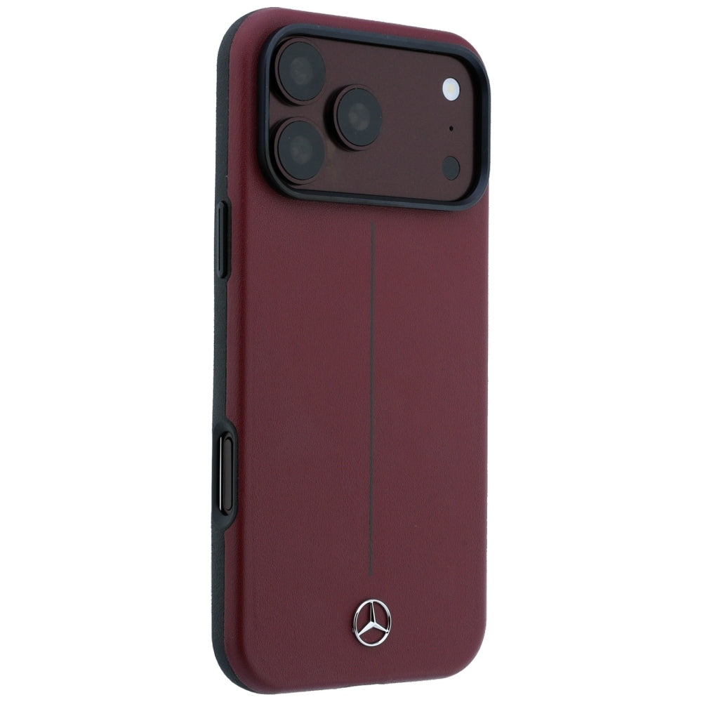 Mercedes Leather Semi Wrap Iconic Line MagSafe case for iPhone 18 Pro Max / 17 Pro Max - burgundy_3