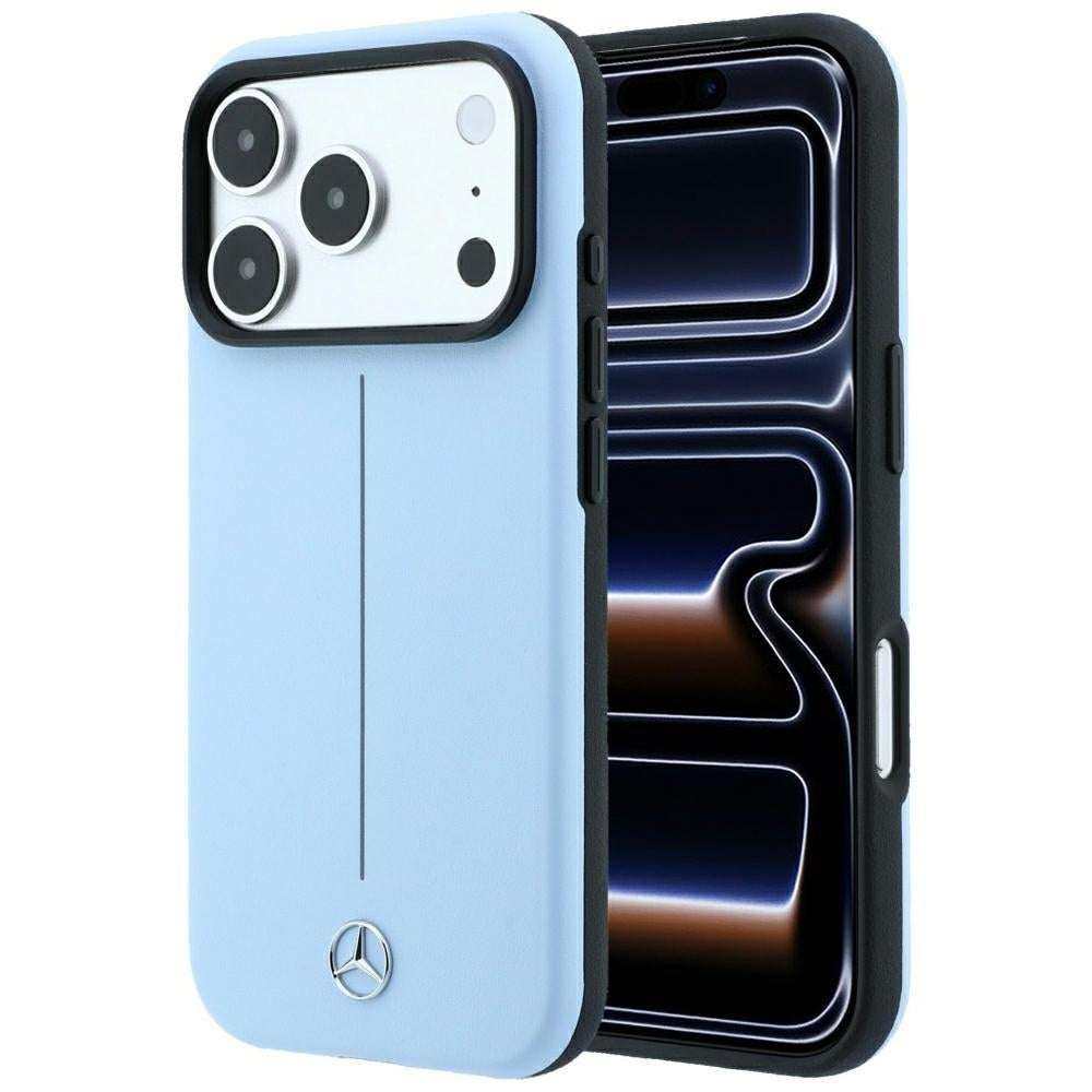 Mercedes Leather Semi Wrap Iconic Line MagSafe Case for iPhone 18 Pro Max / 17 Pro Max - Blue_0