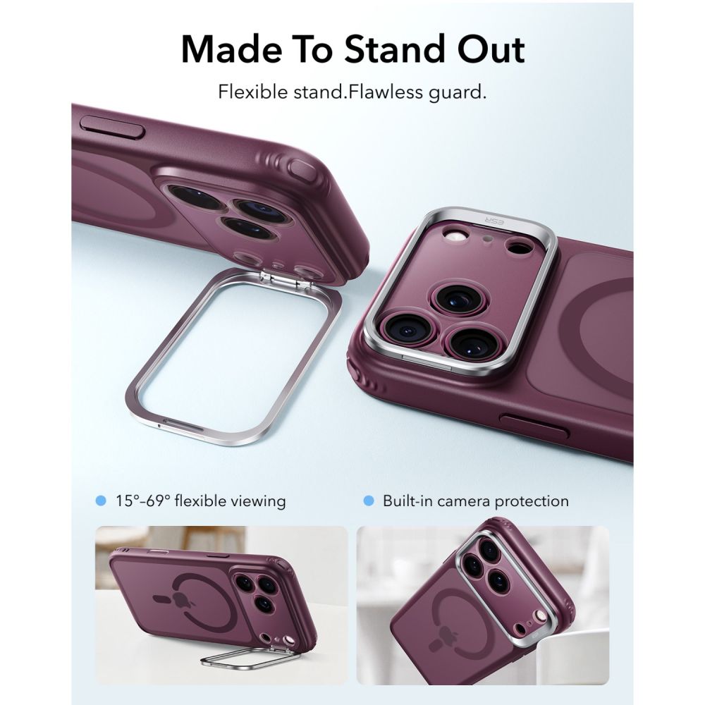 ESR Classic Hybrid Kickstand MagSafe Case for iPhone 18 Pro / 17 Pro - Dark Cherry Matte_2