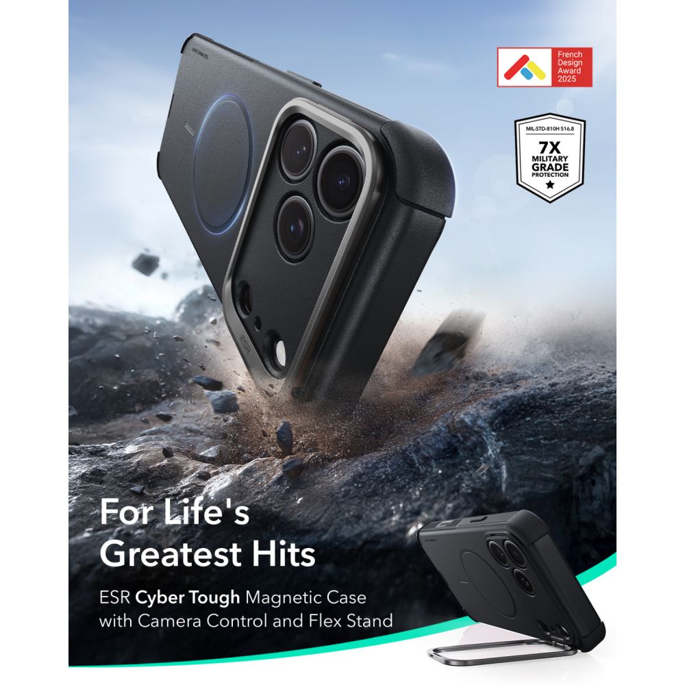 ESR Cyber ​​Tough Kickstand MagSafe Case for iPhone 18 Pro Max / 17 Pro Max - Black_1