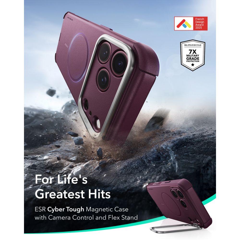 ESR Cyber ​​Tough Kickstand MagSafe case for iPhone 18 Pro Max / 17 Pro Max - dark cherry_1
