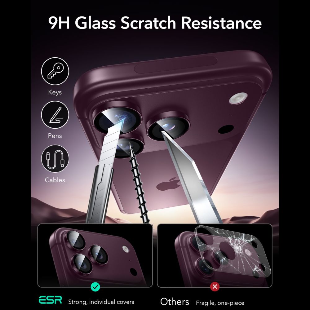 ESR Armorite Camera Protector Tempered Glass for iPhone 18 Pro / 18 Pro Max - Dark Cherry_5