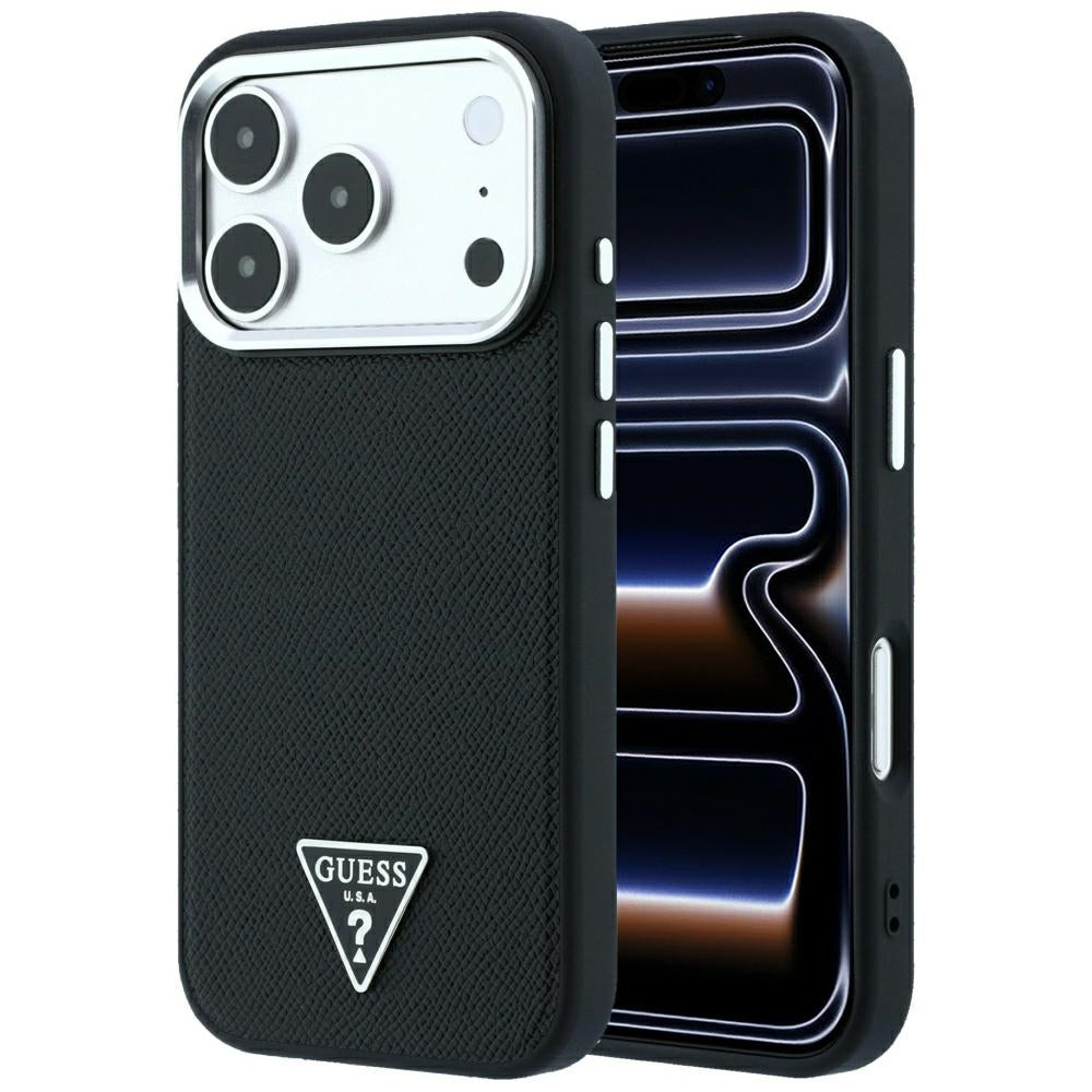 Guess Grained Triangle Logo MagSafe Case for iPhone 17 Pro / 18 Pro - Black_0