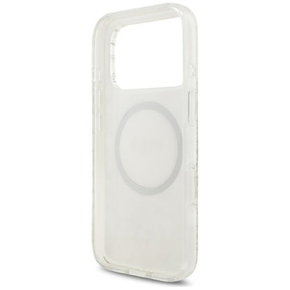 Guess IML Flowers Allover Electroplated with Pearl Strap MagSafe Case for iPhone 18 Pro / 17 Pro - White_6