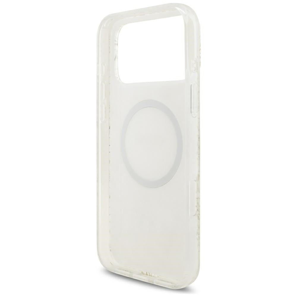 Guess IML Flowers Allover Electroplated with Pearl Strap MagSafe Case for iPhone 18 Pro Max / 17 Pro Max - White_6