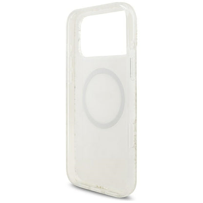 Guess IML Flowers Allover Electroplated with Pearl Strap MagSafe Case for iPhone 18 Pro Max / 17 Pro Max - White_6