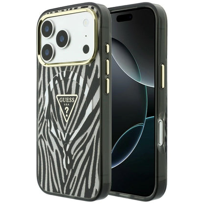 Guess IML Zebra Glitter Triangle Logo MagSafe Case for iPhone 18 Pro / 17 Pro - Silver_0