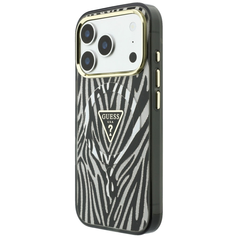 Guess IML Zebra Glitter Triangle Logo MagSafe Case for iPhone 18 Pro / 17 Pro - Silver_1