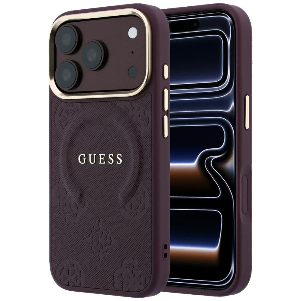 Guess Saffiano Peony &amp; Ring MagSafe case for iPhone 17 Pro / 18 Pro - burgundy_0