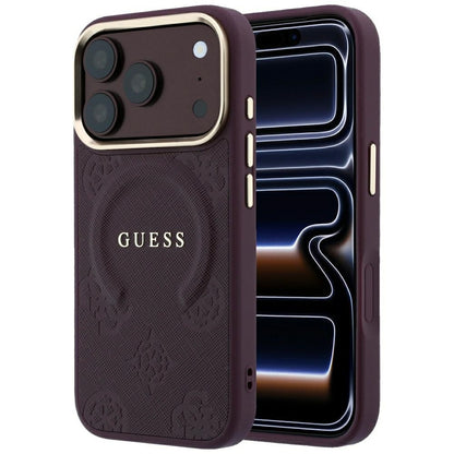 Guess Saffiano Peony &amp; Ring MagSafe case for iPhone 17 Pro / 18 Pro - burgundy_0