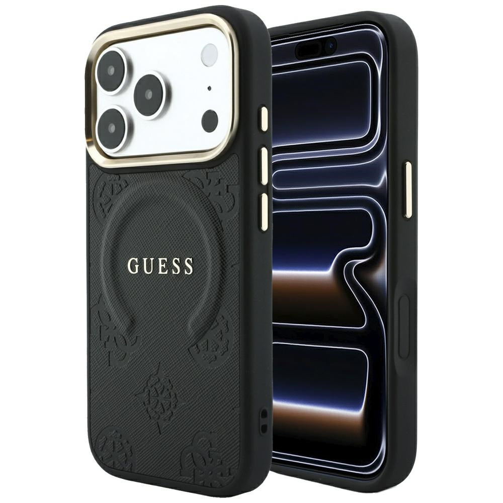 Guess Saffiano Peony &amp; Ring MagSafe case for iPhone 17 Pro / 18 Pro - black_0