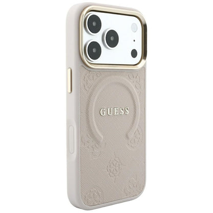 Guess Saffiano Peony &amp; Ring MagSafe case for iPhone 17 Pro / 18 Pro - pink_3
