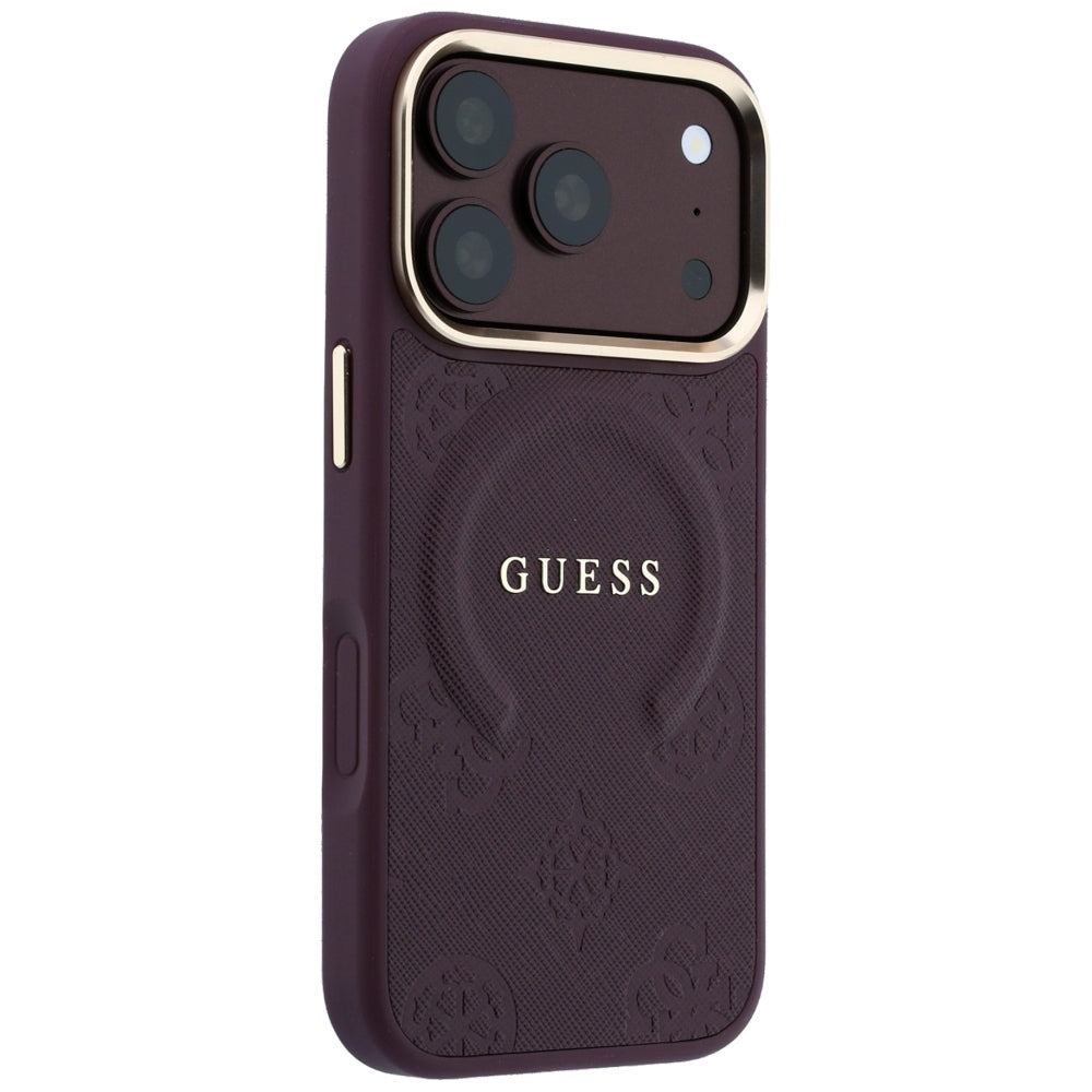 Guess Saffiano Peony &amp; Ring MagSafe case for iPhone 17 Pro Max / 18 Pro Max - burgundy_3